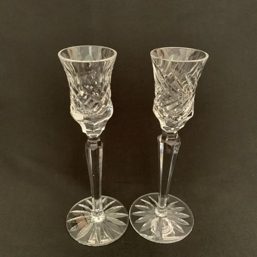 Fifth Avenue Crystal Clear Glass Candle Holders Lot of 2 Pair Hand Cut Full Lead